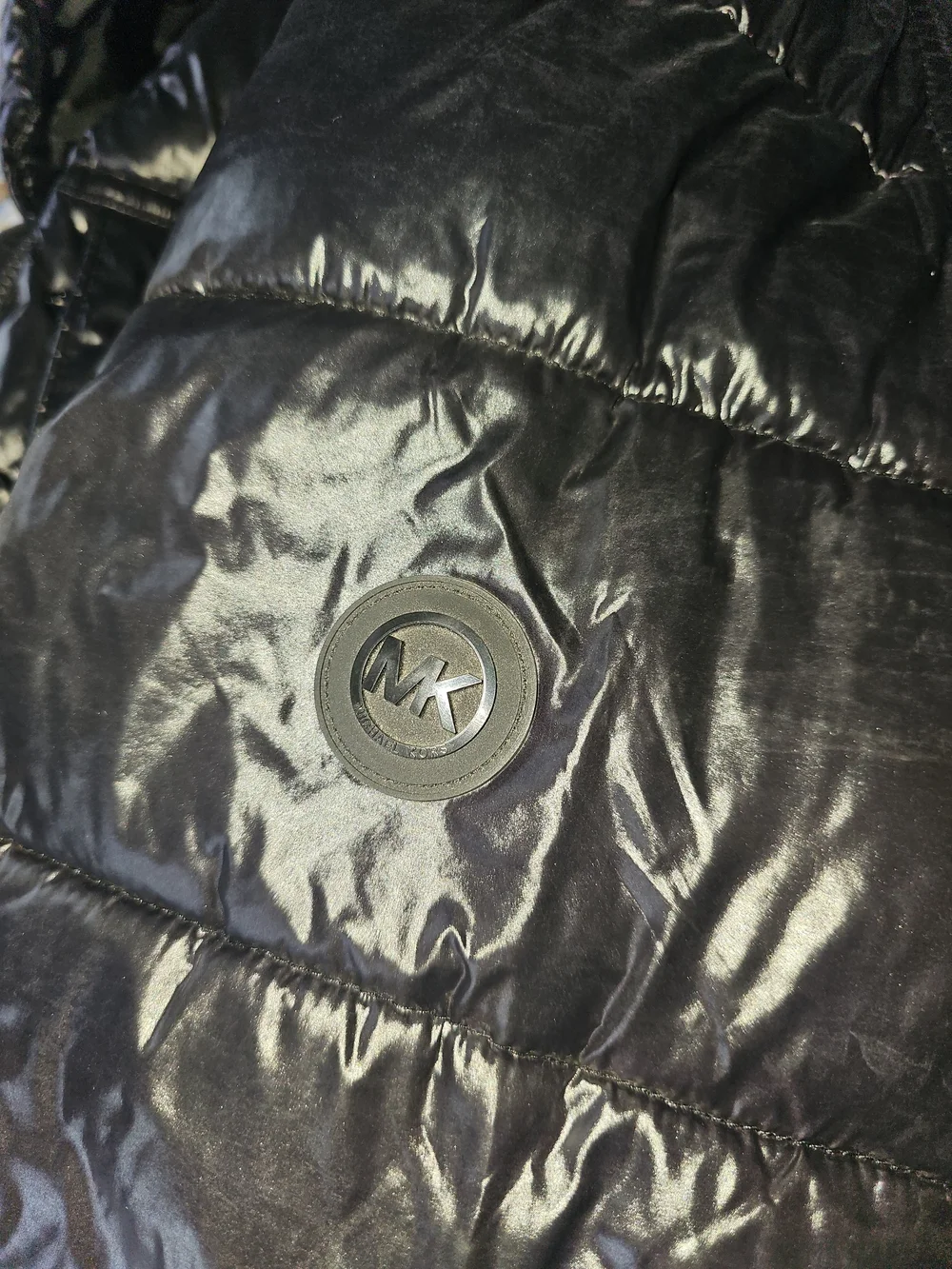 Michael Kors Glossy Black Hooded Puffer Jacket